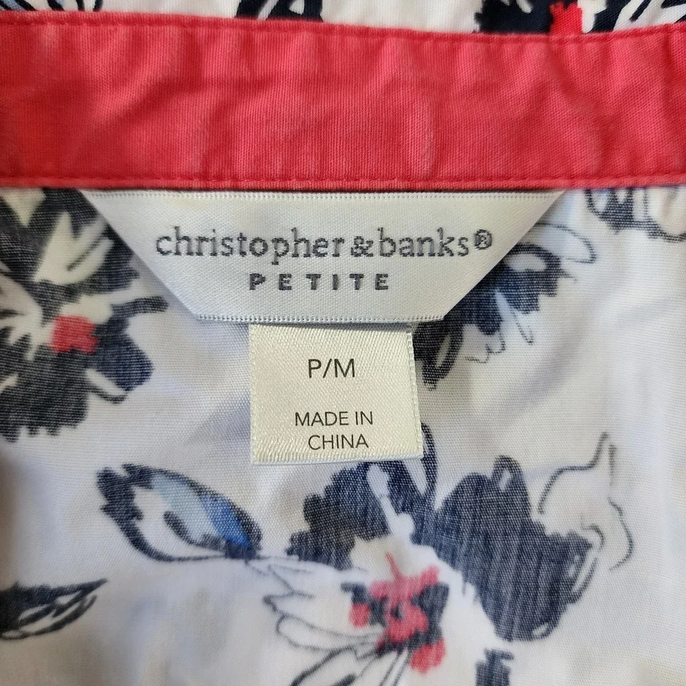 Christopher &‎ Banks Floral Print Button Down Long Sleeve Size Petite Medium